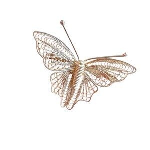 Elegant Silver Butterfly Brooch Vintage Mid-Century Sterling Silver Filigree